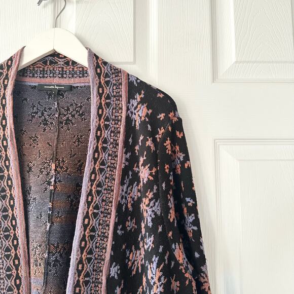 Nanette Lepore Bianca Jacquard Black Copper Purple Patterned Wool Cardigan Large - Picture 9 of 11